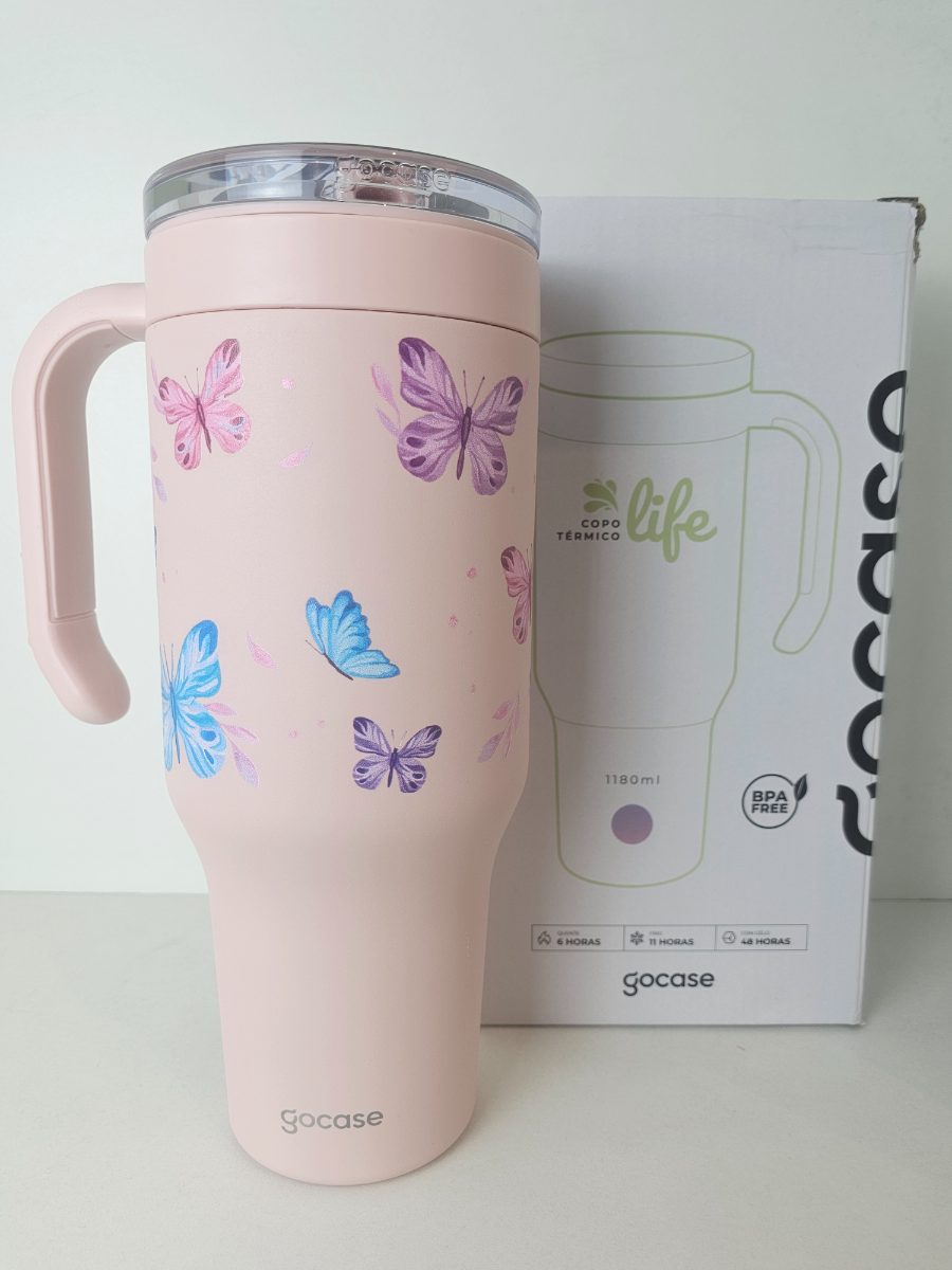 Copo Térmico Gocase Life 1180ml Rosa Borboletas